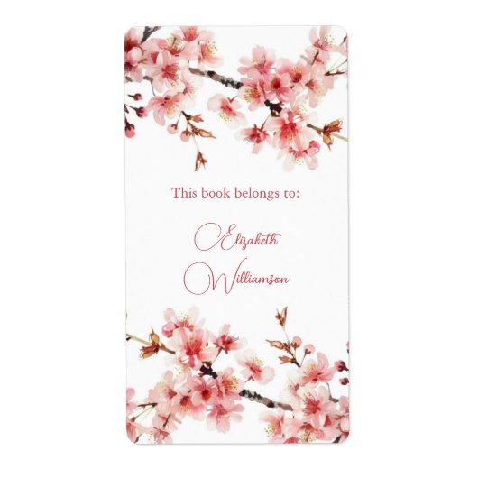 Cherry Blossom Pink Floral Bookplate Etiket (Voorkant)