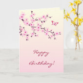 Cherry Blossom Pink Floral Happy Birthday Kaart (Gele Bloem)