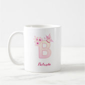 Cherry Blossom Pink Floral Initiaal Monogram Coff Koffiemok (Links)