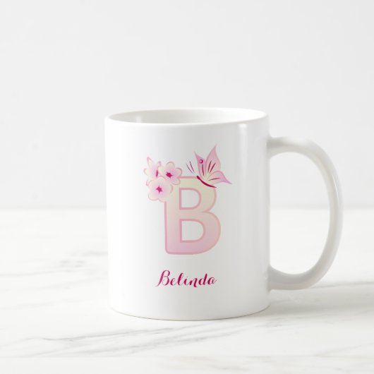 Cherry Blossom Pink Floral Initiaal Monogram Coff Koffiemok (Rechts)