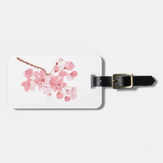 Cherry blossom Pink floral tree Waterverf Bagagelabel (Voorkant horizontaal)