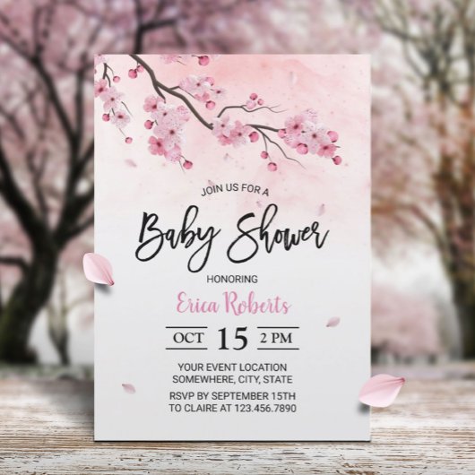 Cherry Blossom Pink Floral Waterverf Baby shower Kaart