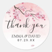 Cherry Blossom Pink Floral Weddenschap Bedankt Ronde Sticker (Voorkant)