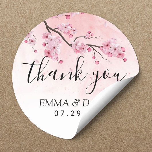 Cherry Blossom Pink Floral Weddenschap Bedankt Ronde Sticker