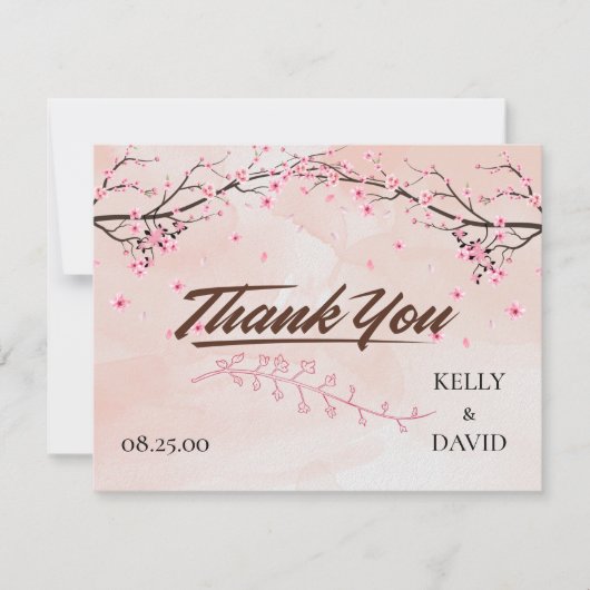 Cherry Blossom Pink Floral Wedding Bedankt Postc RSVP Kaartje (Voorkant)