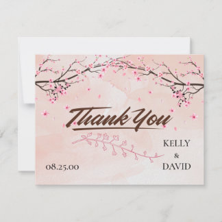 Cherry Blossom Pink Floral Wedding Bedankt Postc RSVP Kaartje