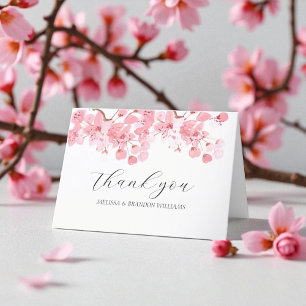 Cherry Blossom Pink Floral Wedding Dank u Bedankkaart