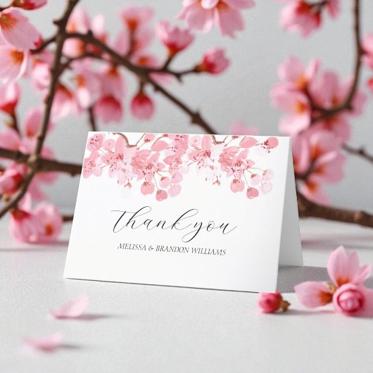 Cherry Blossom Pink Floral Wedding Dank u Bedankkaart