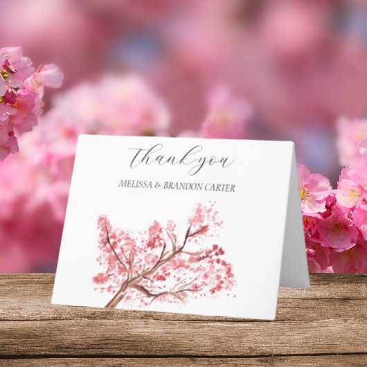 Cherry Blossom Pink Floral Wedding Dank u Bedankkaart