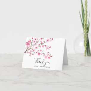 Cherry Blossom Pink Floral Wedding Dank u Bedankkaart