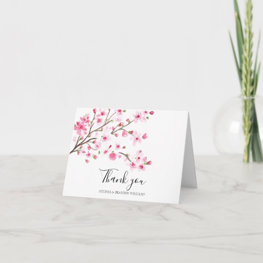 Cherry Blossom Pink Floral Wedding Dank u Bedankkaart (Voorkant)