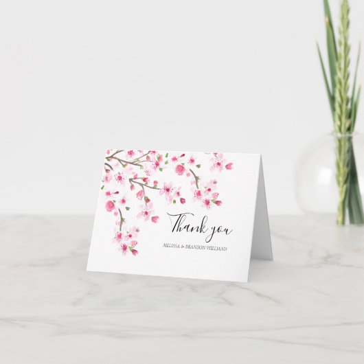 Cherry Blossom Pink Floral Wedding Dank u Bedankkaart (Voorkant)