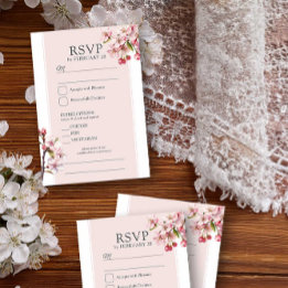 Cherry Blossom Pink Floral Wedding Entree en RSVP Kaartje