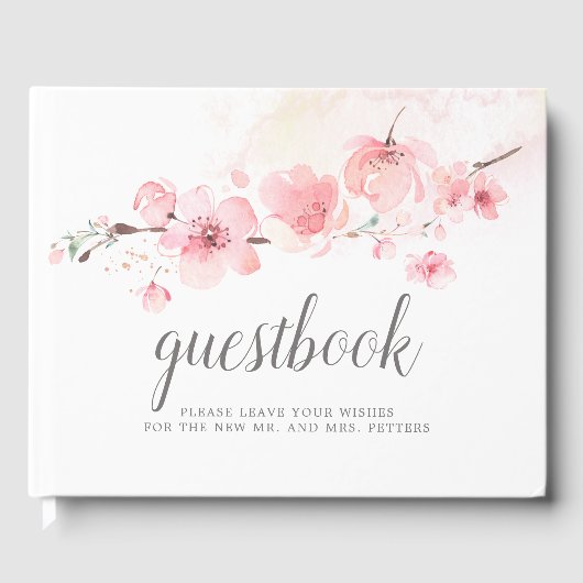 Cherry Blossom Pink Floral Wedding Gastenboek (Voorkant)