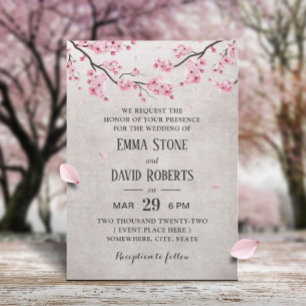 Cherry Blossom Pink Floral Wedding Kaart