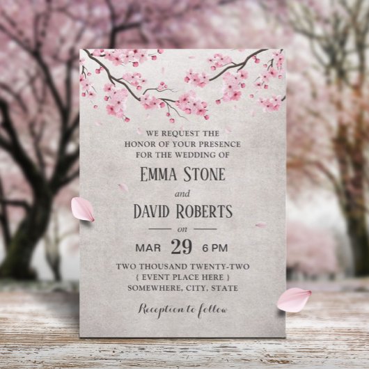 Cherry Blossom Pink Floral Wedding Kaart