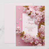 Cherry Blossom Pink Floral Wedding Kaart (Voorkant / Achterkant)