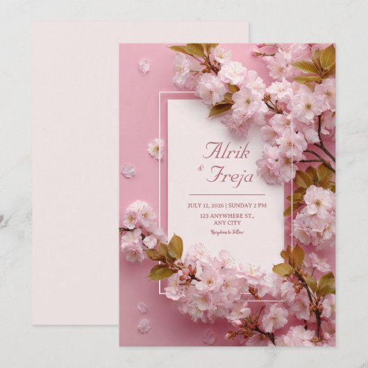 Cherry Blossom Pink Floral Wedding Kaart (Voorkant / Achterkant)
