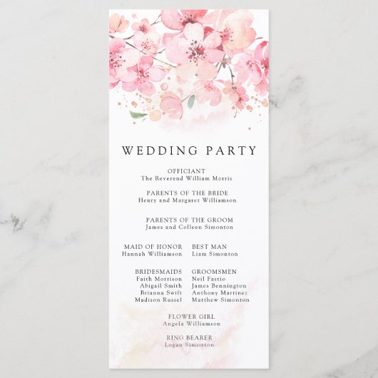Cherry Blossom Pink Floral Wedding Programmakaart (Achterkant)