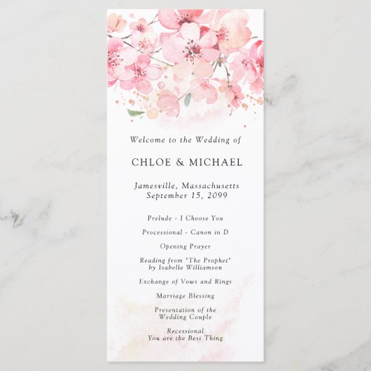 Cherry Blossom Pink Floral Wedding Programmakaart (Voorkant)