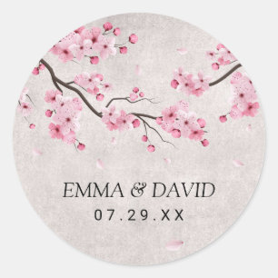 Cherry Blossom  Pink Floral Wedding Ronde Sticker