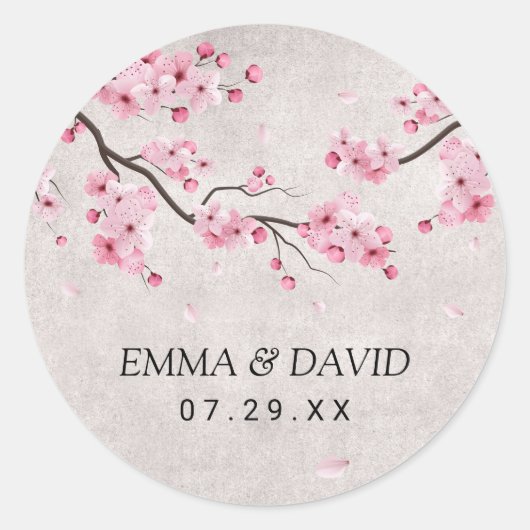 Cherry Blossom  Pink Floral Wedding Ronde Sticker (Voorkant)