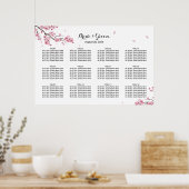 Cherry Blossom Pink Floral Wedding Seding Chart Poster (Keuken)