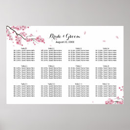 Cherry Blossom Pink Floral Wedding Seding Chart Poster