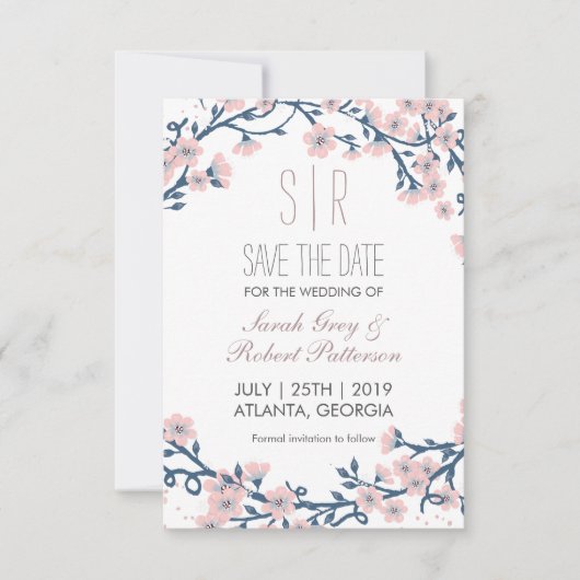 Cherry Blossom Pink Flower Wedding Save the Date (Voorkant)