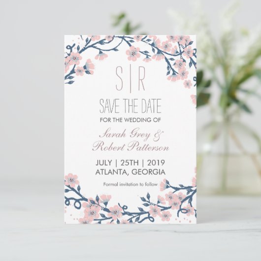 Cherry Blossom Pink Flower Wedding Save the Date (Staand voorkant)