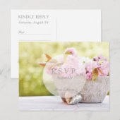 Cherry Blossom-Pink Flowers Wedding RSVP Uitnodiging Briefkaart (Voorkant / Achterkant)