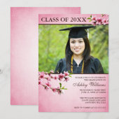 Cherry Blossom  Pink Foto Afstuderen Kaart (Voorkant / Achterkant)