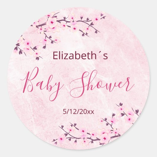 Cherry Blossom Pink Girl Baby shower Classic Ronde Sticker (Voorkant)