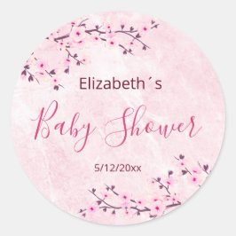 Cherry Blossom Pink Girl Baby shower Classic Ronde Sticker