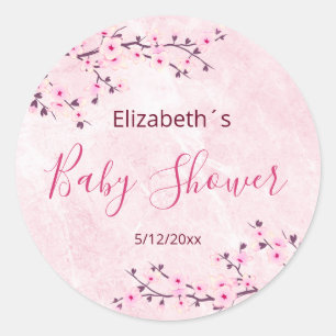 Cherry Blossom Pink Girl Baby shower Classic Ronde Sticker