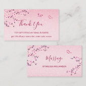 Cherry Blossom Pink Glitter Bedankt Visitekaartje (Voorkant / Achterkant)