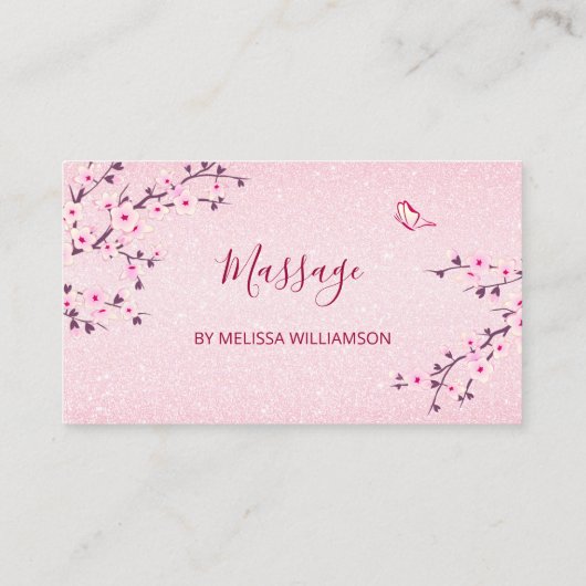 Cherry Blossom Pink Glitter Bedankt Visitekaartje (Achterkant)