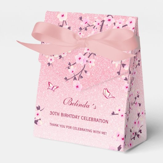 Cherry Blossom Pink Glitter Dank u wel Bedankdoosjes (Voorkant Zijde)