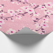 Cherry Blossom Pink Glitter Floral Cadeaupapier (Hoek)