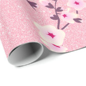 Cherry Blossom Pink Glitter Floral Cadeaupapier (Rol Hoek)