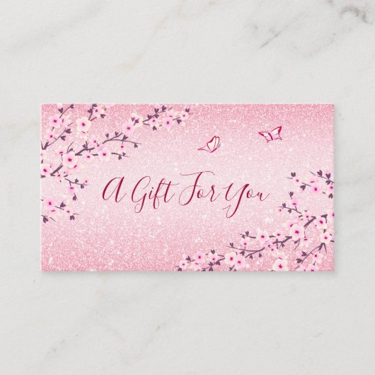Cherry Blossom Pink Glitter Gift Kaart Visitekaartje (Voorkant)