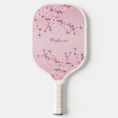  Cherry Blossom Pink Glitter Monogram Floral Pickleball Paddle (Achterkant)