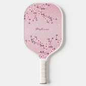  Cherry Blossom Pink Glitter Monogram Floral Pickleball Paddle (Voorkant)