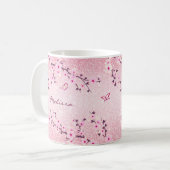 Cherry Blossom Pink Glitter Monogram Koffiemok (Voorkant links)