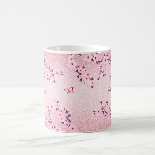 Cherry Blossom Pink Glitter Monogram Koffiemok (Center)