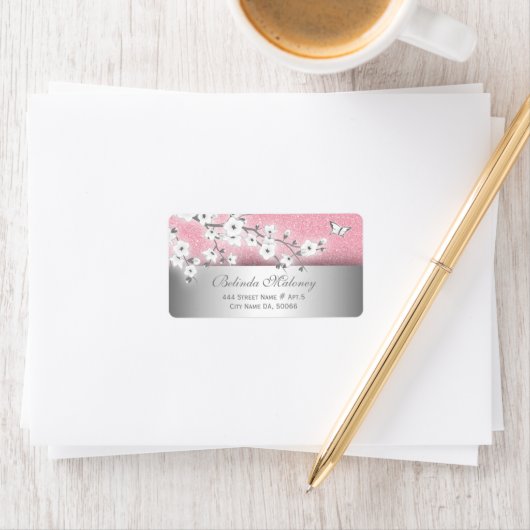 Cherry Blossom Pink Glitter Silver Etiket (Insitu)