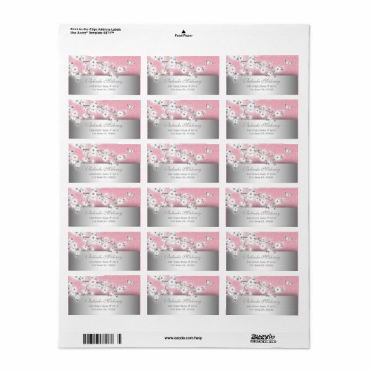 Cherry Blossom Pink Glitter Silver Etiket (Full Sheet)