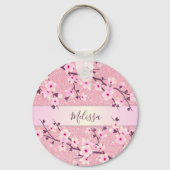 Cherry Blossom Pink Glitter Voeg Naam toe Sleutelhanger (Voorkant)