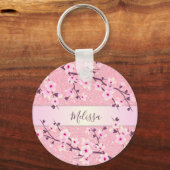 Cherry Blossom Pink Glitter Voeg Naam toe Sleutelhanger (Voorkant)