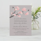 Cherry Blossom Pink/Gray Wedding Invitation Kaart (Staand voorkant)
